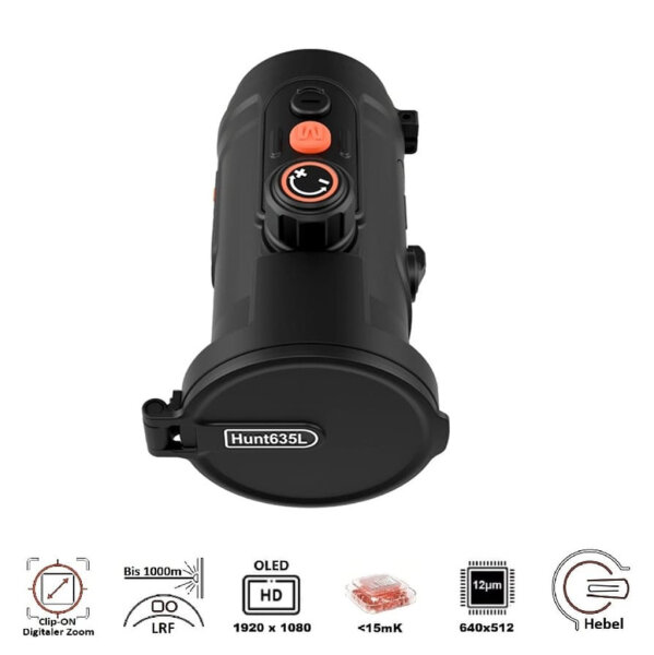 ThermTec Hunt 635L PRO Frontansicht – Wärmebild-Vorsatzgerät mit Entfernungsmesser